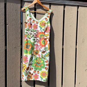 Boden Vibrant Floral Midi Dress - Green and Pink, 60’s vibe, sleeveless, cotton